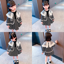 Girls autumn and winter long-sleeved small fragrance suit skirt fashionable western style little girl childrens Korean version of the trendy plaid skirt warm