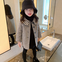 Girls autumn and winter cotton houndstooth plaid coat 2022 new Korean version girls and children thickened woolen coat