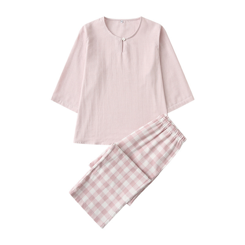 Exported to Japan, Round Neck Pullover, Three-Quarter Sleeves, Summer Pajamas for Women, Pure Cotton, Double-Layer Gauze, Loose-Fitting Loungewear Exported to Japan, Round Neck Pullover, Three-Quarter Sleeves, Summer Pajamas for Women, Pure Cotton, Double-Layer Gauze, Loose-Fitting Loungewear