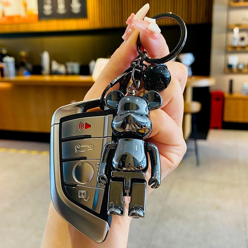 Cartoon Creative Glossy Surface Violence Bear Bull Paparazzi Key Necklace Car Key Pendant Small Bear Ornament Hanging Ornament Key Buckle