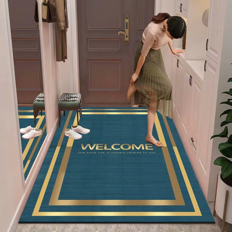 Floor mat entry door mat light luxury high-end entry home household dirt-resistant water-absorbing non-slip door door carpet green can be customized