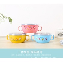 Baby-specific stainless steel bowl with lid Childrens cartoon bowl Insulated thermos bowl with spoon double-eared bowl