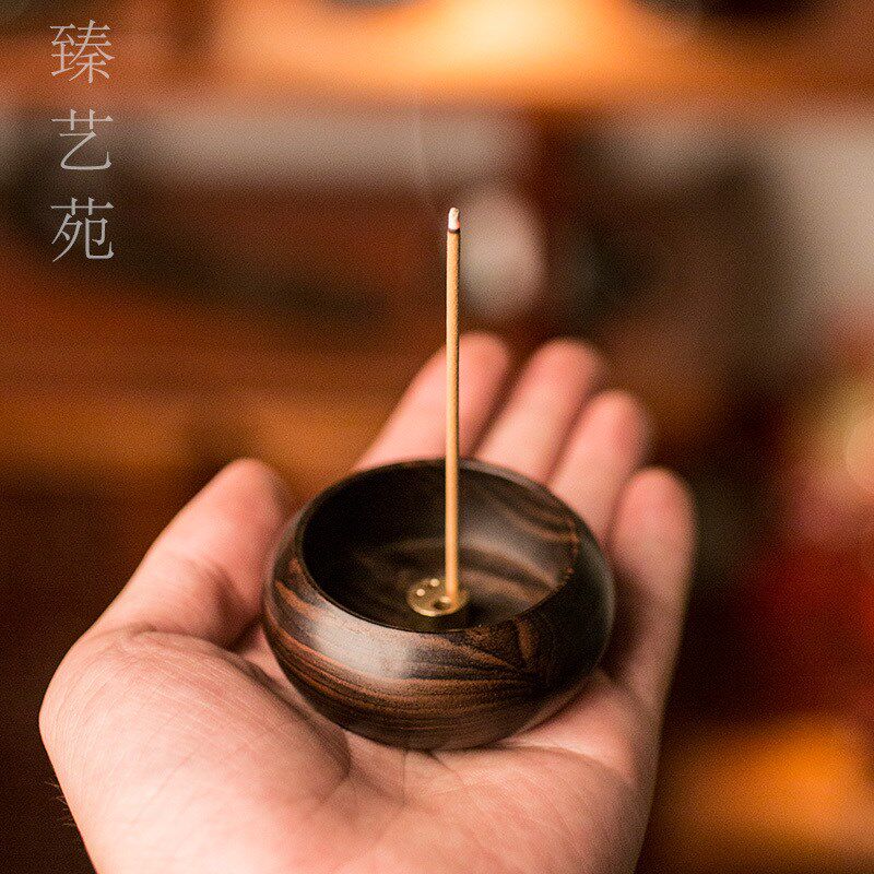 Japanese-style small incense burner modern incense incense insert simple Zen creative indoor sandalwood incense ebony round mini