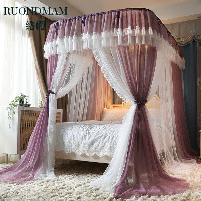 New type mosquito net high end U type rail three doors double floor landing princess wind encryption thickened lift-free installation