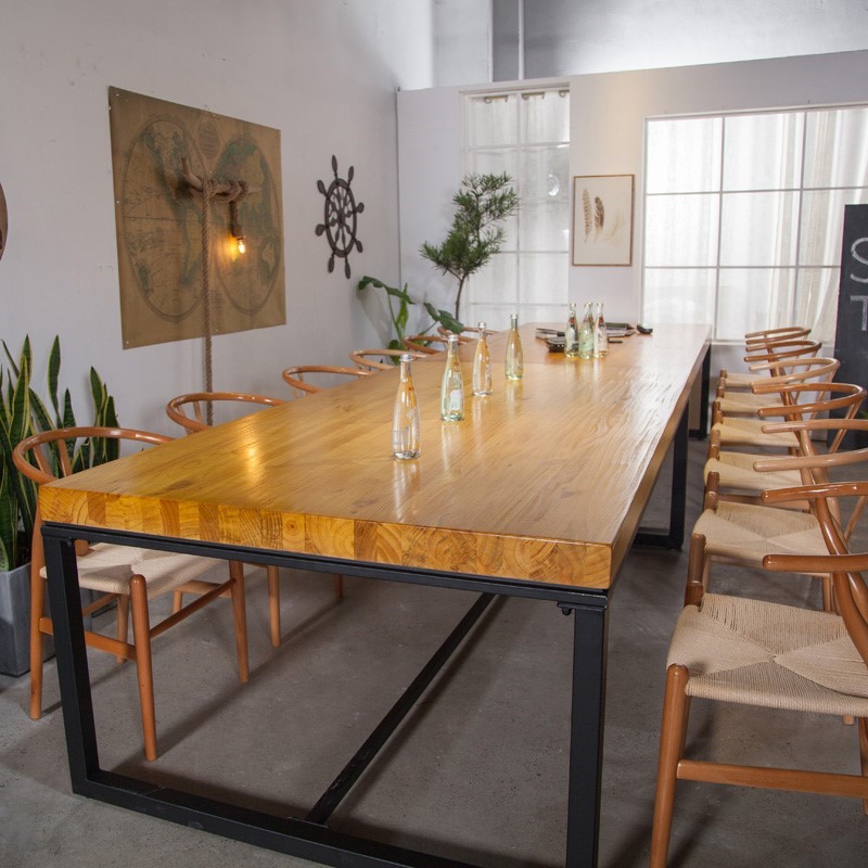 Industrial Wind Solid Wood Large Plate Long Strip Bench Meeting Table Desk Large Training Negotiate Table And Chairs Combination