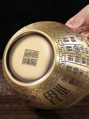 黄铜米缸招财百福缸聚宝盆店铺卧室客厅冰箱顶部摆件纯铜百福水缸