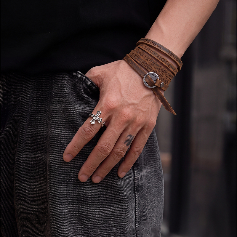 New Style Cowhide Five-Ring Embossed Bracelet for Men and Women, High-End Retro Trendy Personality Simple Multi-Ring Leather Bracelet Jewelry New Style Cowhide Five-Ring Embossed Bracelet for Men and Women, High-End Retro Trendy Personality Simple Multi-Ring Leather Bracelet Jewelry