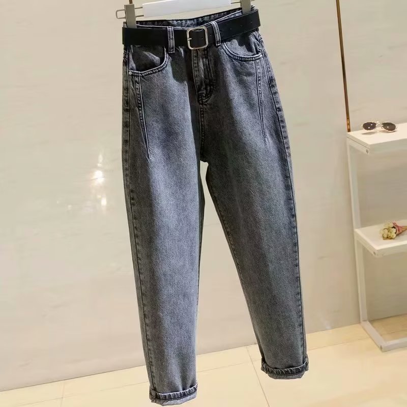 2022 fall new smoke grey high waist Hallen jeans Straight Drum Loose slim 90% Old Daddy Radish Pants-Taobao