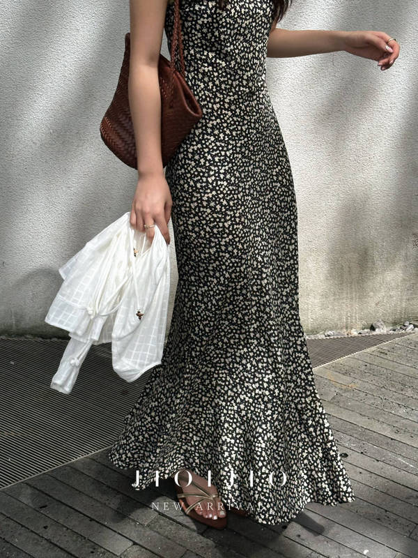 2026 Early Spring New French Retro Floral Strap Dress for Women, Pastoral Floral Strap Elegant Dress