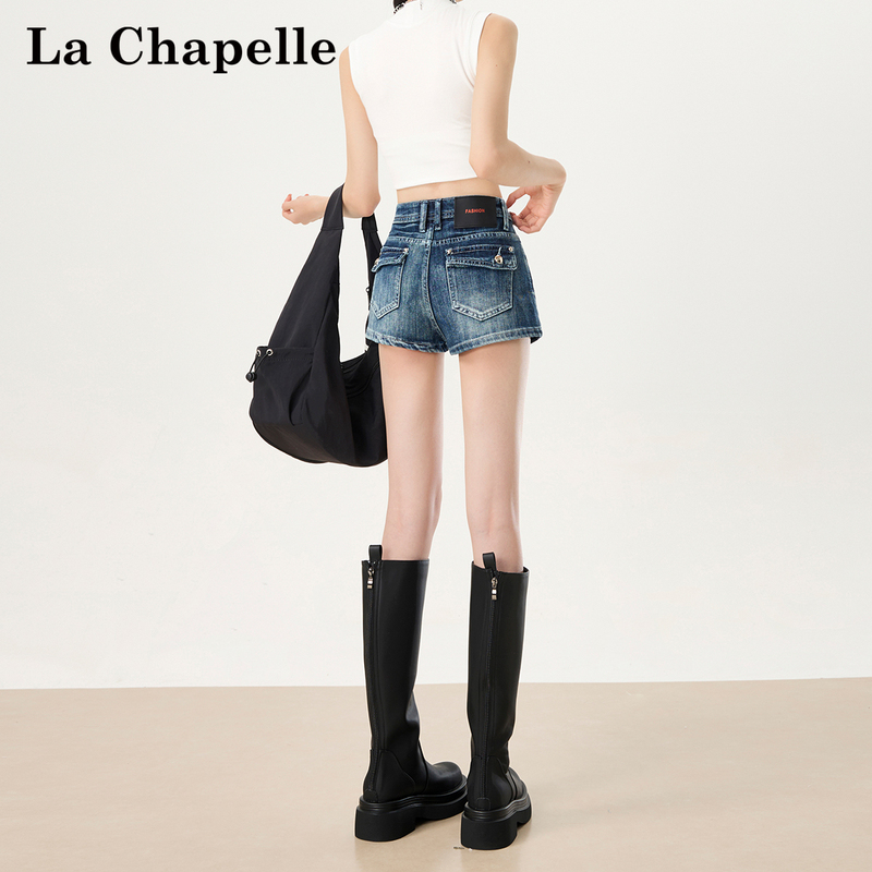La Chapelle Retro Blue Denim Shorts for Women 2026 Summer Thin Shorts Elastic Slimming Hot Pants