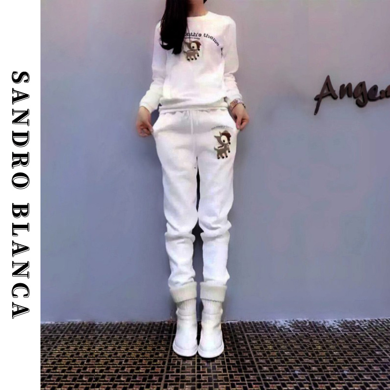 Sandro Blanca casual sports suit goddess sweater plus velvet thickened to reduce age and foreign style two-piece loose