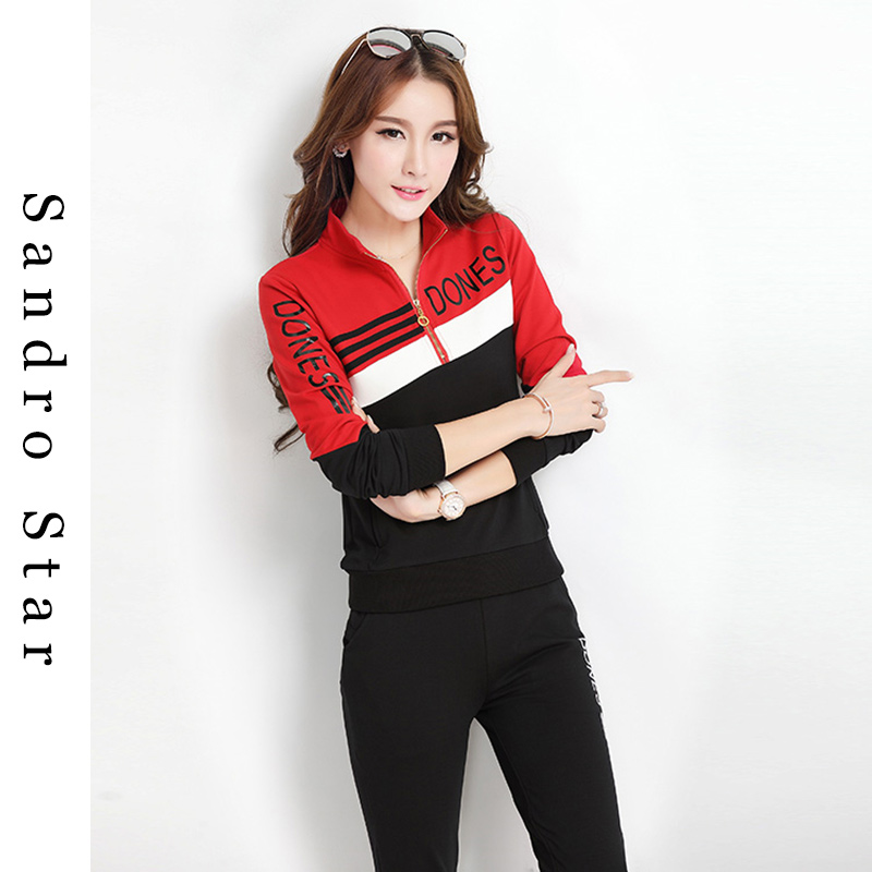 sandro star casual sports suit women's sweater loose pullover long-sleeved fried street zipper fashion two-piece