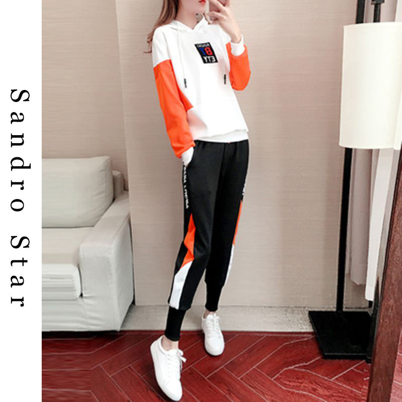 sandro star casual sports suit women's sweater short-sleeved fashion slimming letter age-reducing two-piece loose