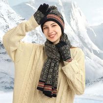 Women Winter Beanie Hat Long Scarf TouchScreen Gloves Set Wi