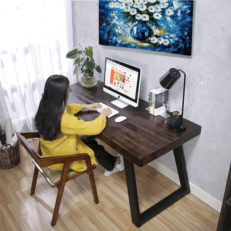 Simple solid wood computer deskIndustrial wind deskIronicle wall deskVintage desk retro writing desk American desk