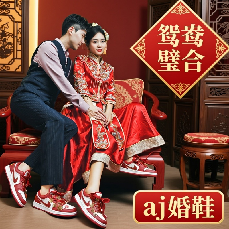 Official Website Genuine Aj Wedding Shoes, Chinese-Style Bridal Shoes, Women's Shoes, Engagement Couple Style, Red Zodiac Year Xiuhe Low-Top Sneakers
