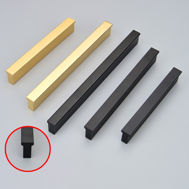 Simple and long light luxury all-match fashion wardrobe handle all kinds of drawer extension 3 holes matte black brushed gold T handle