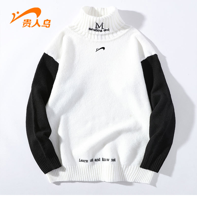 Noble bird half turtleneck sweater men's winter thickened knitted sweater spring and autumn warm trendy bottoming shirt top clothes