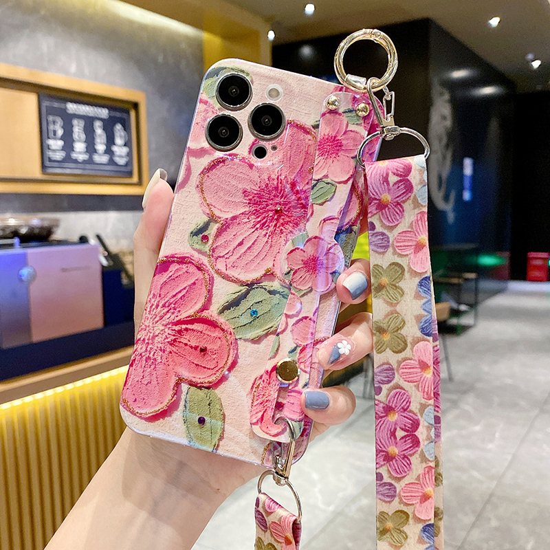 Suitable for Apple 17 Phone Case, New Crossbody Floral Design for Women, 14 Pro Max Protective Case with Wrist Strap, 16 Silicone, 13 Pro Anti-Drop, 11 Fresh Style Full Coverage, Xr Trendy, XS Max Niche, 15 High-End Feel, 12 Trendy