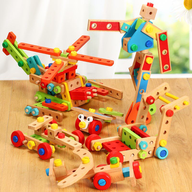 Children's puzzle assembly multifunction nuts combined disassembly and assembly 100 variable wooden combined building blocks removable toy