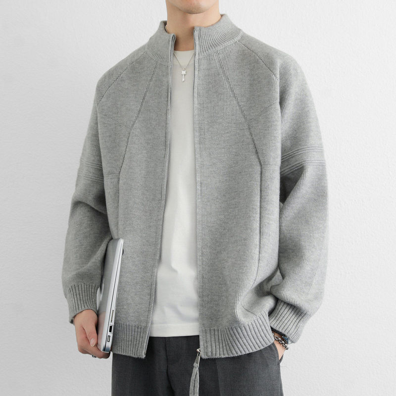 Knitted Sweater Men's Autumn and Winter Cardigan Sweater American Style Stand-Up Collar Jacket Solid Color Coat Youth Casual Loose Knitwear Knitted Sweater Men's Autumn and Winter Cardigan Sweater American Style Stand-Up Collar Jacket Solid Color Coat Youth Casual Loose Knitwear