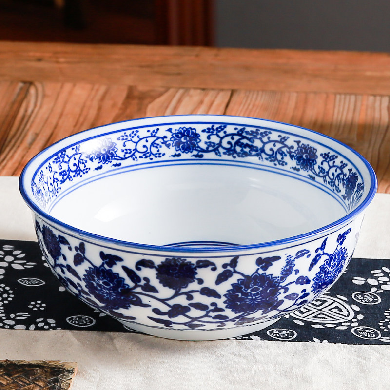 Blue flower porcelain super large soup bowl for household cooking fish bowl bowl and pepperfish large bowl of ceramic