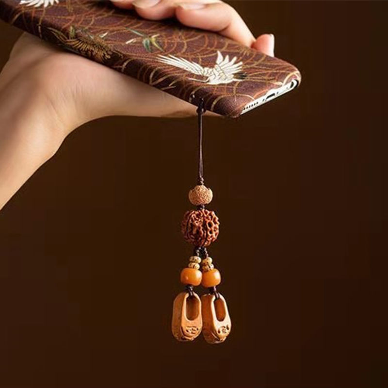 Ju Cool Peach Wood Tiger Head Shoe phone Pendant Accessories mobile phone Hanging Pendant with Ping An Pendant Car Key Clasp Pendant with Tiger Year Ornament National Tide Creativity Gift of the State Wind Hand Gift Men and Men