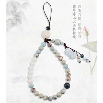 (jade mobile phone hanging rope) Handmade by handmade Handmade Mountain Stone China Wind hanging chain Wrist Anti-Loss Pendant Rope Retro Mobile Phone Shell Pendant Chain Pendant Personality Creative male and female gift Gift