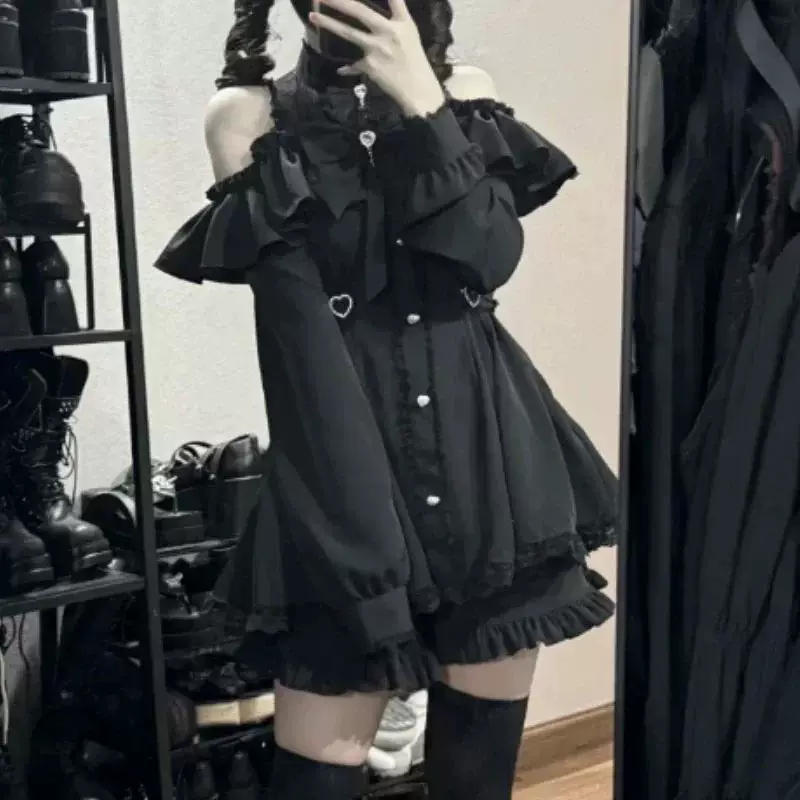 Костюм gothic lolita для женщин, Harajuku Y2K с бантом и кружевом, короткая юбка