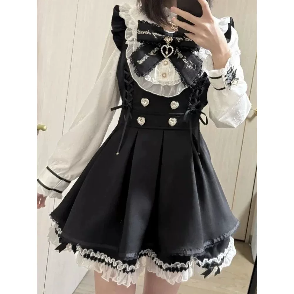 Костюм gothic lolita для женщин, Harajuku Y2K с бантом и кружевом, короткая юбка