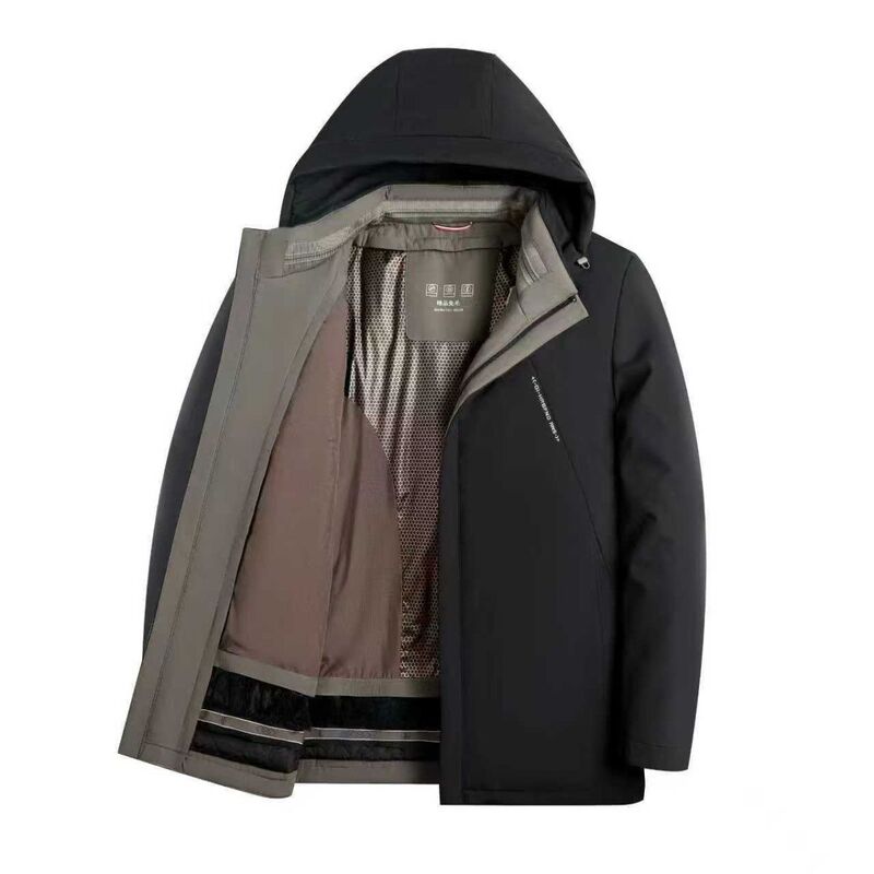 2025 Men's Short Parka Winter Short Coat with Detachable Rabbit Fur Lining Genuine Fur Jacket High-End Thickened