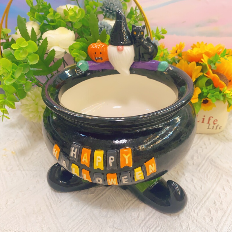 Foreign Trade Porcelain Crafts Black Cat Elf Pumpkin Ceramic Halloween Storage Jar Tea Table Storage Jar Tall Basin