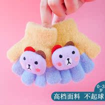 Baby warmth gloves 1 year old baby All-pack Five fingers Autumn winter thickened Anti-cold 3 cant afford cuddly cartoon male and female