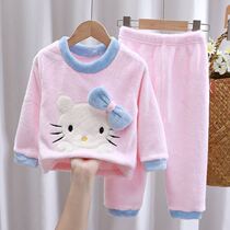 Child Flannel Sleepwear Suit Autumn Winter Baby Boy Girls Home Conserved Gushed Thickened Winter Dress Coral Suede