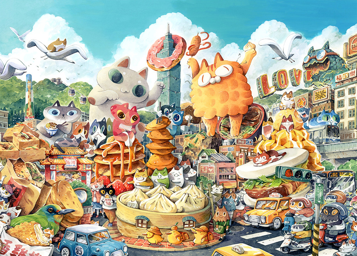 Spot Taiwan Imported Puzzle Afu Illustration Log Happy Lights 500 cute cartoon cure toys