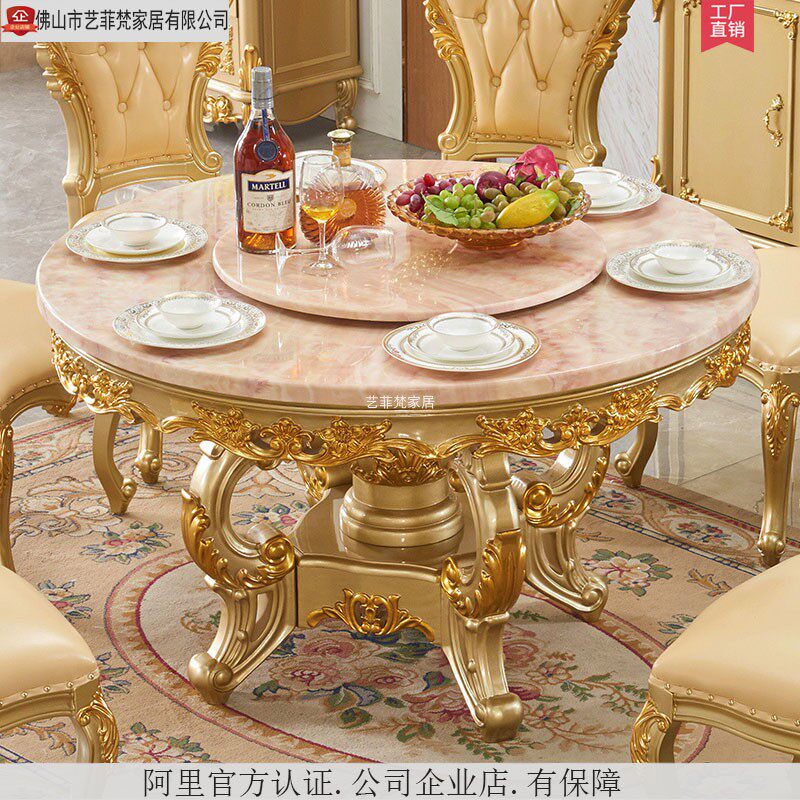 Eurostyle Marble Round Table Round Luxury Round Table Solid Wood High-end Luxury Style Chair Home 2022 new 