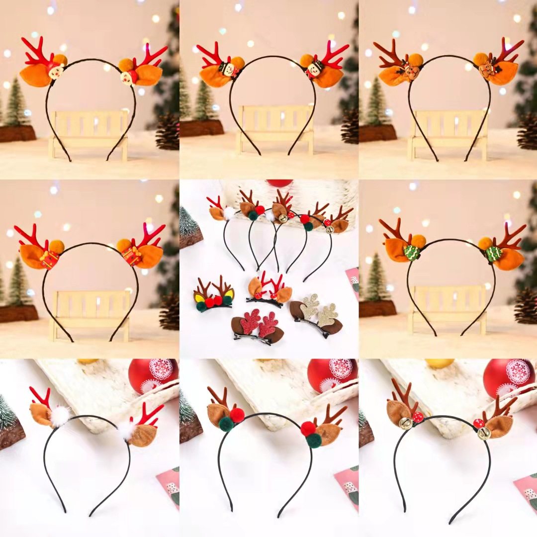 Christmas decorations net red Santa Claus antlers hairpin net red headband Christmas headband children's Christmas gift - Taobao