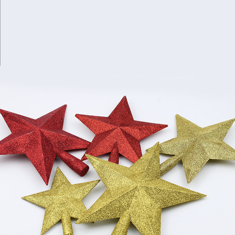 Holiday decoration supplies gold powder tree top star Christmas tree decoration plastic three-dimensional five-pointed star pendant pendant gift