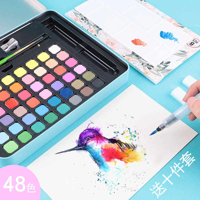 Solid Watercolor Water Powder Paint 48 Color Iron Case Children Fine Art DIY Hand-painted Pink Cake Portable Suit Manufacturer-Taobao