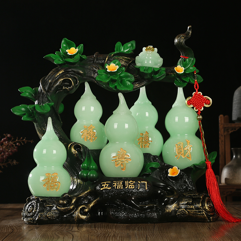 Five Blessings, Wealth, and Prosperity: Golden Toad and Jade Gourd Ornaments for Living Room, Wine Cabinet, Entrance, Home Decoration, Housewarming and Opening Gifts