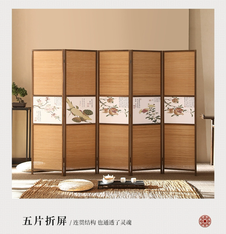 Màn hình phong cách Trung Quốc mới phân vùng cửa gấp để làm hiên cũ phòng khách trong nhà hàng rào gỗ rắn tre di động màn hình gấp đơn giản