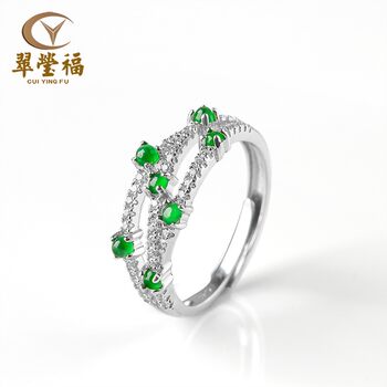 Cuiyingfu natural a-grade jade green ring ice type s925 silver set for women, simple and adjustable d283