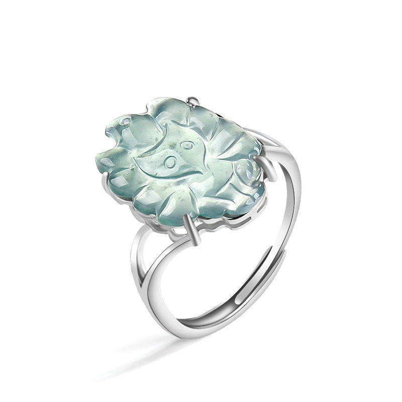 Natural A-grade jade blue water fox ring