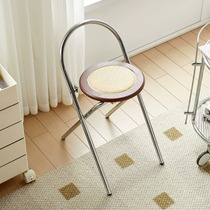 Rattan folding dining chair retro wabi-sabi style back chair Nordic log simple stool cafe chair