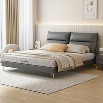 Leather bed modern and simple 1 8m double bed Italian minimalist internet celebrity master bedroom wedding bed small apartment storage leather art bed