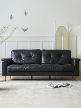 Modern Pole Jane Black Genuine Leather Sofa Retro Wind Division Living-room Small Household Type Straight Row Trio Bit head Bull Leather