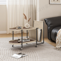 Light luxury saddle leather sofa side table living room balcony movable shelf sense trolley small apartment coffee table