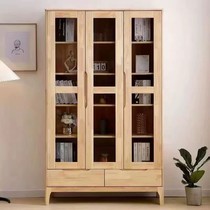 Solid wood Nordic bookcase with glass door dustproof bookcase simple modern storage cabinet living room display cabinet floor-standing bookshelf