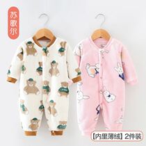 Newborn baby boy sub-leg sleeping bag flange suede autumn winter style garnter thickened coral suede anti-kick by boy baby