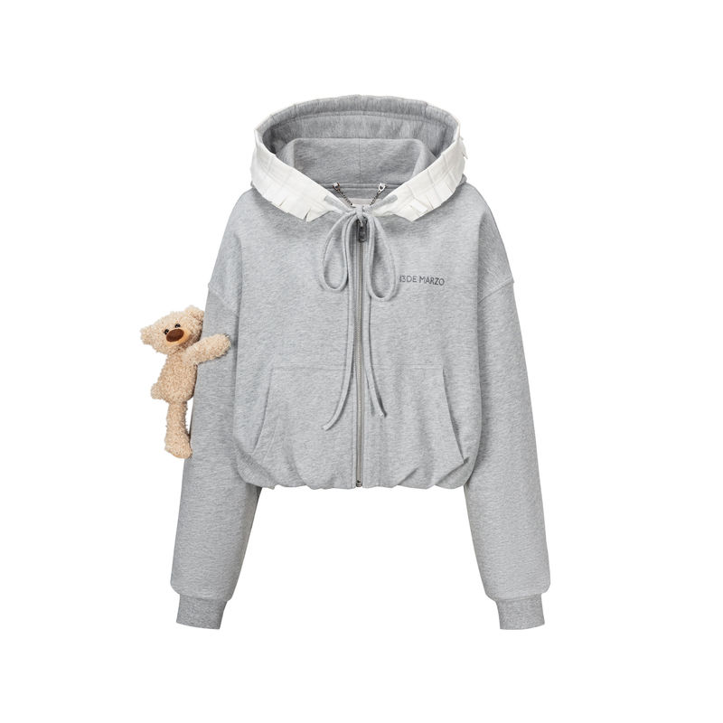 13De Marzo Domestic Store 2026 Early Spring New Lace Hooded Zipper Sweatshirt Fashionable Short Jacket